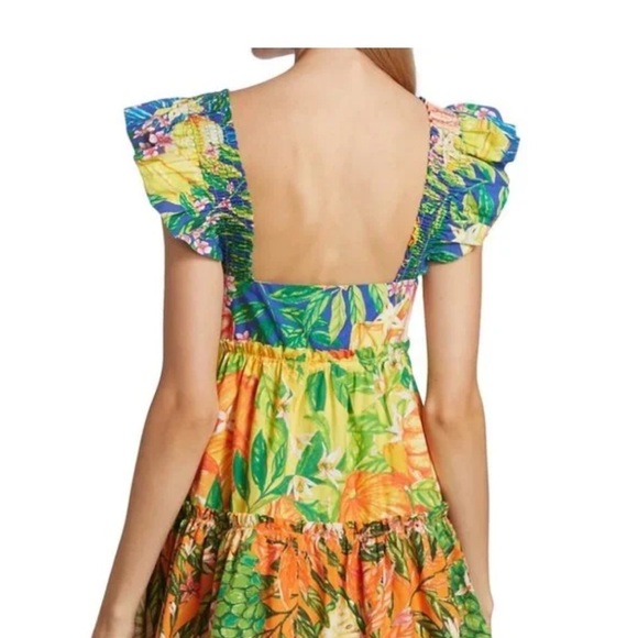 FARM RIO Caipirinha Tiered Printed Ruffle Sleeve Tropical Cotton Mini Dress NWT - Picture 5 of 16